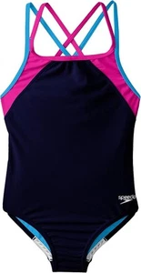 Speedo Big Girls' Youth Solid Splice Cross-Back One-Piece Swimsuit, Size 12 - Picture 1 of 3