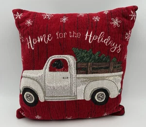 Weihnachten Gobelin Kissen "Home For The Holidays" weiß Pick Up Truck schwarz Hund - Bild 1 von 8