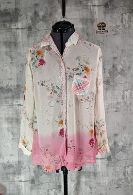 Camisa Floral Monzón Reino Unido 12 - Blusa Boho Transparente Botón Frontal con Mangas Enrollables Foto 1 de 4