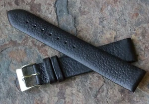 Negro mate 18 mm sin cosir genuino ternera texturizado vintage correa de reloj década de 1960 NUEVO DE LOTE ANTIGUO - Imagen 1 de 4