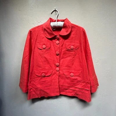 Chaqueta Blazer XCVI Mujer Mezcla de Lino Recortada Mediana Roja Cuello Peter Pan Bolsillo Foto 1 de 4