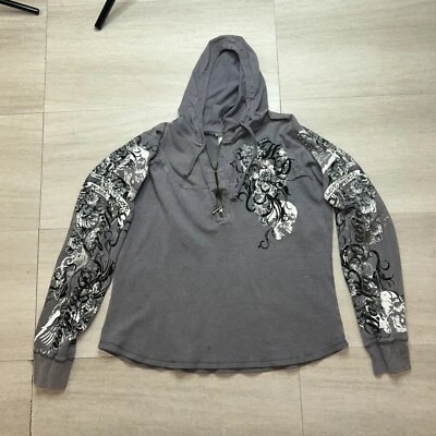 Harley Davidson feminina vintage GG? Moletom com capuz Tribal Flower térmico waffle malha meio zíper - Imagem 1 de 4