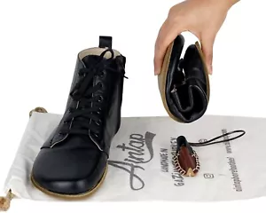 New WOMEN'S Black Leather Handmaid Barefoot Boot - Picture 1 of 8