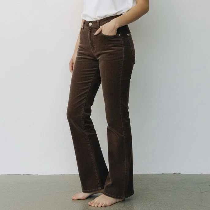 Pantalones de mezclilla Polo Y2K pana para mujer talla 14 marrón ancho ballena acampanado Academia Foto 1 de 4