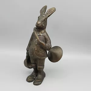 Bronze Rabbit Bunny Statue With Hunting Horn Vintage - Picture 1 of 8