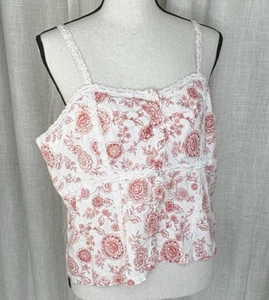Laura Ashley Cotton Boho Cottage Floral Lace Trim White Red Cami Tank Top Size L - Picture 1 of 12