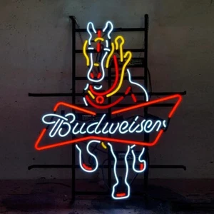 Budweiser Horse Neon Sign Light Nightlight Bar Pub Wall Decor Artwork 24"x20" - Picture 1 of 5