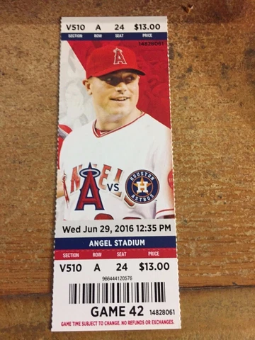 2016 LOS ANGELES ANGELS VS HOUSTON ASTROS TICKET STUB 6/29 GEORGE SPRINGER HR Cover