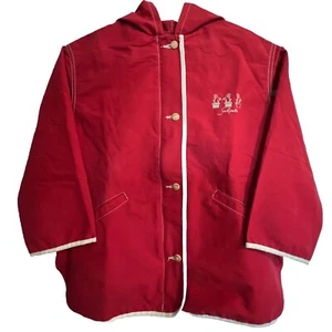 VTG Galipette France Raincoat Child Red Hooded Pockets Jacket Quality ~ Size 7a - Picture 1 of 15
