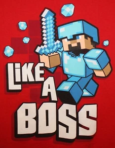 Mojang Jinx Minecraft Kids Boys Girls YL Youth Large LIKE A BOSS L/S T-Shirt Red - Picture 1 of 3