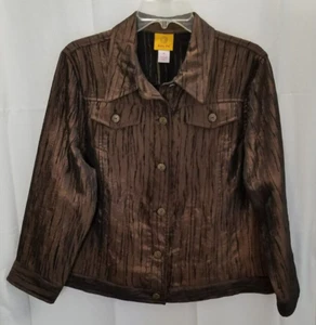 RUBY RD. BUTTON DOWN LONG SLEEVE CRINKLED BLAZER ESPRESO BROWN SIZE 14 #3315 - Picture 1 of 10