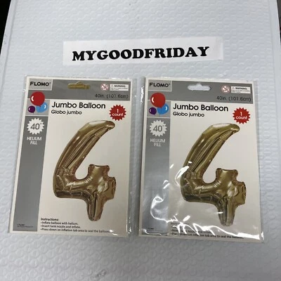 40" Metallic Gold Balloon Numbers For 4 Or 44 Birthday or Anniversary Decoration - Image 1 of 3