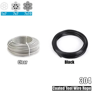 Stainless Steel Wire Rope Cable PVC Plastic Coated 0.6 0.8 1 2 3 4 5 6 8 10 12mm - Picture 1 of 3