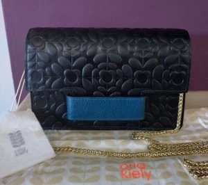 ORLA KIELY SMALL BLACK LEATHER CROSSBODY BAG NEW WITH Tags.🌼. - Picture 1 of 14