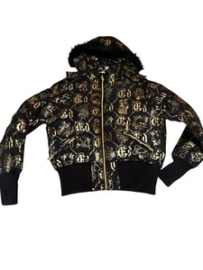 ED HARDY bomber Jacket Gold & Black NWT Tattoo Logos Xl - Picture 1 of 12