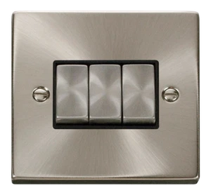 INTERRUPTOR DE PLACA CLICK DECO VPSC413BK 3 BANDAS 2 VÍAS 10AX ESTADIO LINGOTE CROMADO - Imagen 1 de 1