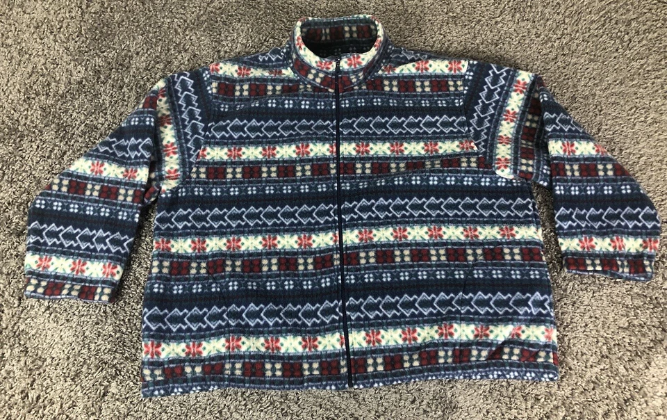 Alfred Dunner Vintage Fleece Jacket Womens 3X Full Zip Mock Neck Blue Red Warm - Image 1 of 4