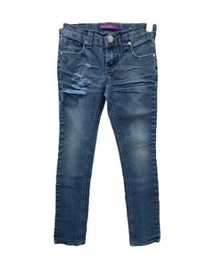 Girl's 7 X 25 Skinny Jean's Vigoss Blue Denim Distressed Sequined 5 Pocket - Picture 1 of 9