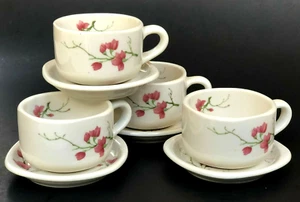 Juego de 4 tazas y platillos de siracusa para restaurante flor de cerezo EE. UU. De colección - Imagen 1 de 12