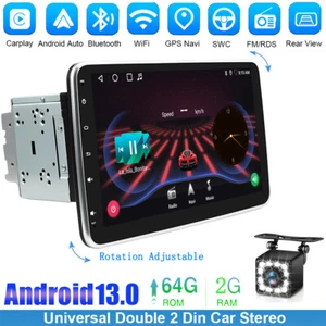 Double 2DIN Rotatable 10.1" Android 13 Apple Carplay Car GPS Stereo Radio 64GB - Picture 1 of 17
