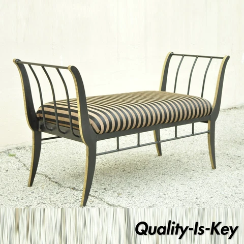 Vintage Heavy Iron Regency Black Gold Saber Leg Window Bench by Bloomingdales Cover