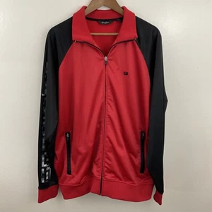 SEAN JOHN Track Jacket Mens 2XL Red & Black Spell Out Long Sleeve Full Zip *READ - Picture 1 of 17