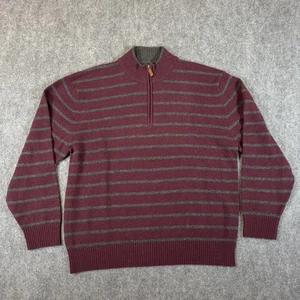 Orvis 100% Lambswool Sweater Men’s XL Burgundy 1/4 Zip Long Sleeve Striped EUC - Picture 1 of 12