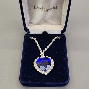 Vintage Lindenwold Herz des Ozeans Halskette 1998 Titanic blau Glas 18" - Bild 1 von 23