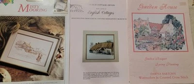 Vintage Cross Stitch Pattern Leaflets Church Cottage,Misty Mooring, Garden House - Image 1 of 4