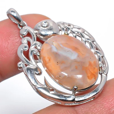 Colgante Montana ágata y topacio blanco plateado joyería peces 1,56" T61 Foto 1 de 3