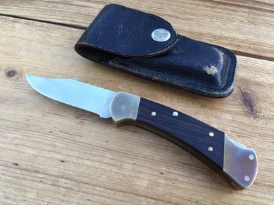 BUCK 112 RANGER FOLDER  3-DOT  ALUMINUM SPACER  1980-1981  WOOD HANDLE    USA - Image 1 of 4