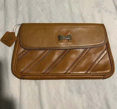 Bolso clutch vintage años 70 Contessa cuero genuino camel ~ retazos ~ herrajes dorados Foto 1 de 4
