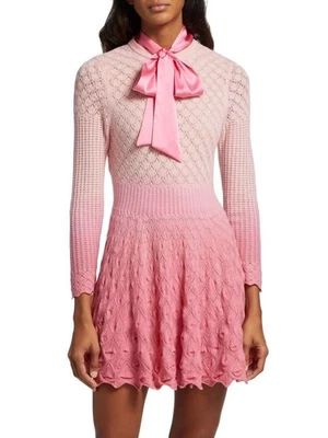 Alice + Olivia Gin Pointelle Lace Mini Dress Size Medium Knit Pink Long Sleeve - Image 1 of 4