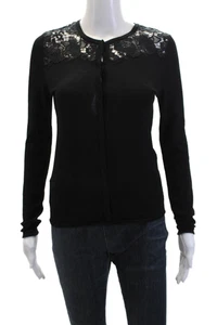 Elie Tahari Womens Wool Long Sleeve V-neck Lace Knit Top Black Size XS - Picture 1 of 5