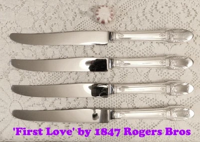 First Love ~ 4 - TRUE Dinner Size Knives (9¾") ~ 1847 Rogers Bros Silverplate - Image 1 of 4