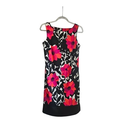 Dressbarn Womens Sheath Dress Size 4 Sleeveless Red White Black Back Zip Floral  - Image 1 of 4