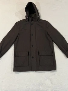 Lands’ End Men’s Brown Wool Blend Parka Jacket Size L (42–44)  Zip/Button Hooded - Picture 1 of 24