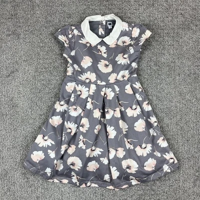 Janie and Jack Dress Girls 5 Gray Floral Peter Pan Collar Tulle Lined Back Zip - Image 1 of 4