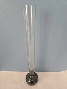 Jarrón Bullicante de vidrio artístico con fondo transparente y gris alto 12" y estrecho - Imagen 1 de 10