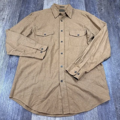 Vintage St Johns Bay Mens Chamois Cloth Shirt Large Tall Tan Brown Long Sleeve - Image 1 of 4