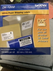 Brother QL Label Printers, Part #DK-1202, White Paper Shipping Labels 300 a Roll - Picture 1 of 5
