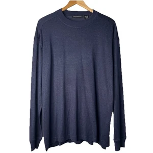 Jhane Barnes Sweater Mens Silk Knit Pullover Crewneck Navy Size L - Picture 1 of 7