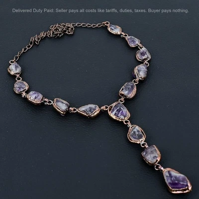 Супер 23 аметист необработанный драгоценный камень цепочка электроформованный ремесленник новый ожерелье меди - Изображение 1 из 4