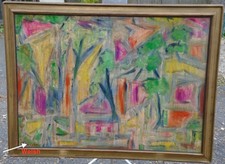 "The Cemetery" Abstract Folk Art Oil Painting-1970s/80s-Paul Nickel/Welsh