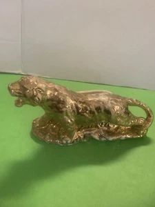 Vintage Weeping Gold Porcelain Jaguar Leopard Panther Figure 24kt Gold Planter - Picture 1 of 16