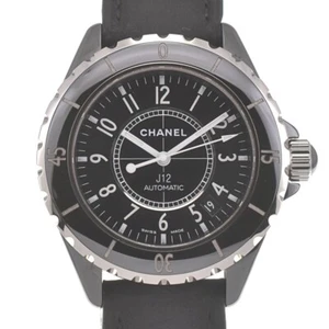 Reloj automático para hombre Chanel J12 fecha H0683 cerámica/cuero esfera negra K#140098 - Imagen 1 de 9