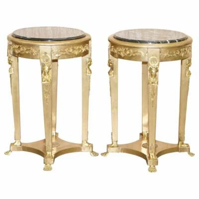 PAIR OF FRENCH EMPIRE LOUIS XVII GILTWOOD MARBLE TOPPED JARDINIERE BUST STANDS - Image 1 of 4