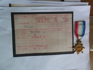 WW1 1914-15 Star Medal INO Frank Lane Private Royal Fusiliers - Picture 1 of 4