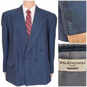 Balenciaga Mens Blazer Sport Coat 46R Double Breasted Casual Jacket Blue Suits - Picture 1 of 17