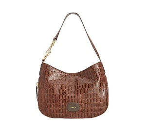 DKNY Randall Hobo-Tasche braun Krokoleder goldene Hardware erweiterbarer Boden - Bild 1 von 12